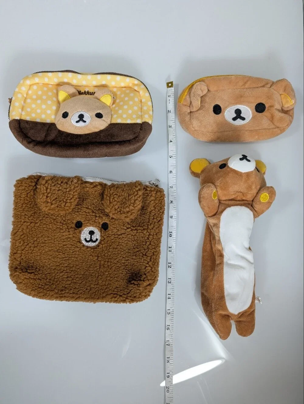 4-Piece Kawaii Bear Plush Pouch Bundle | Makeup Bags & Pencil Cases